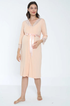 Lace Detailed Maternity & Nursing Nightgown Skin - 2631