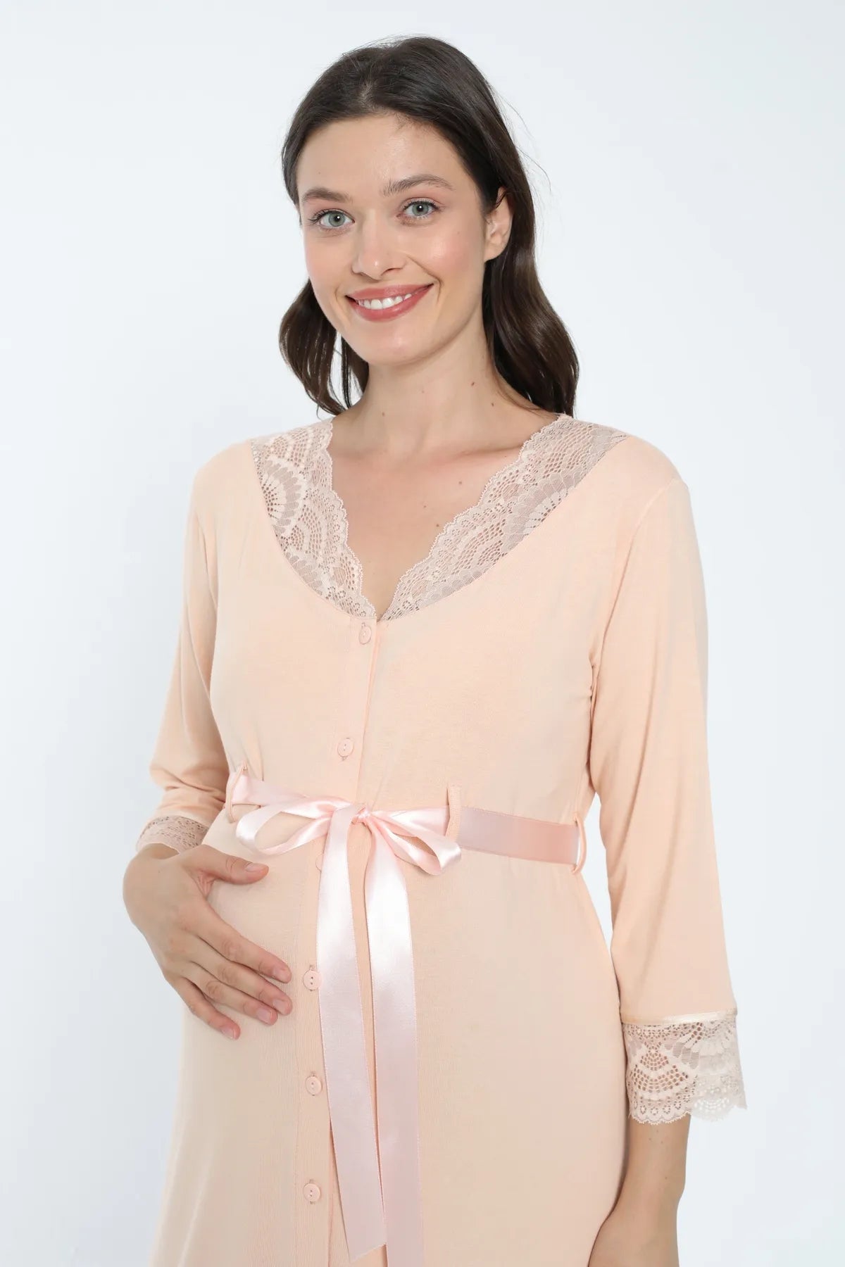 Lace Detailed Maternity & Nursing Nightgown Skin - 2631