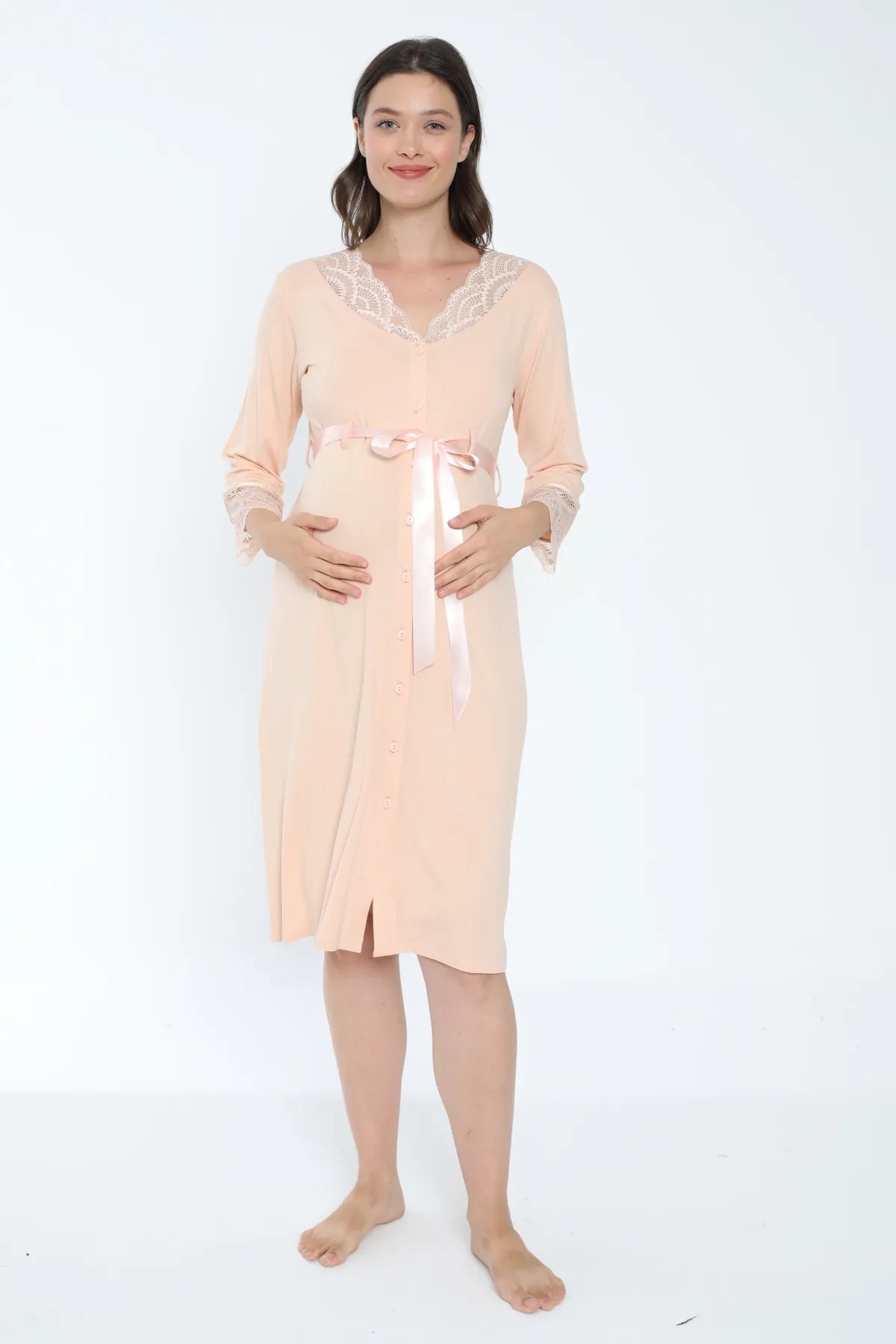 Lace Detailed Maternity & Nursing Nightgown Skin - 2631