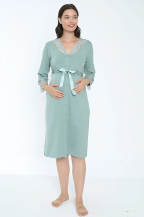 Lace Detailed Maternity & Nursing Nightgown Green - 2631