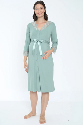 Lace Detailed Maternity & Nursing Nightgown Green - 2631