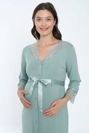 Lace Detailed Maternity & Nursing Nightgown Green - 2631