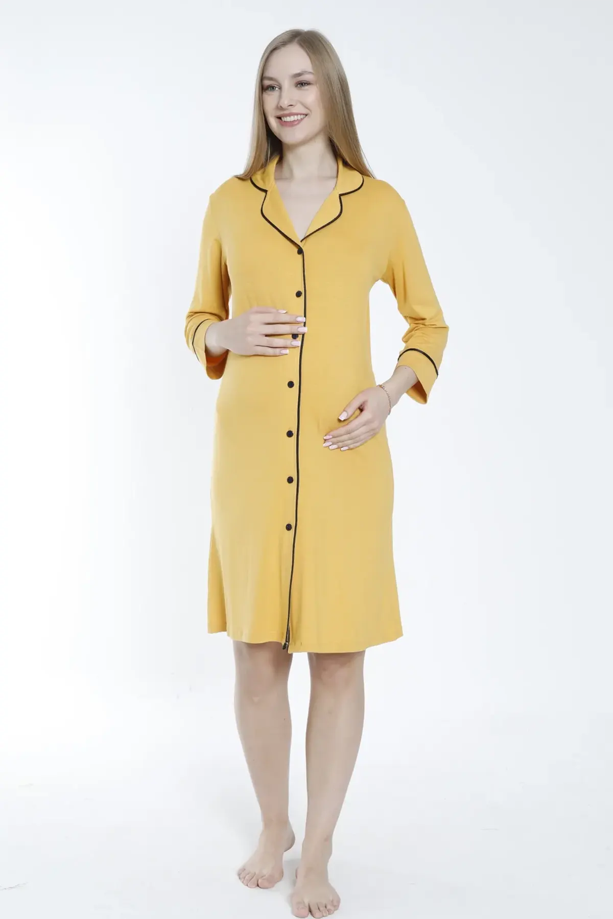 Shirt Collar Maternity & Nursing Nightgown Mustard - 2633