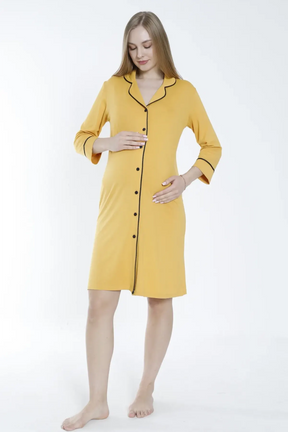 Shirt Collar Maternity & Nursing Nightgown Mustard - 2633