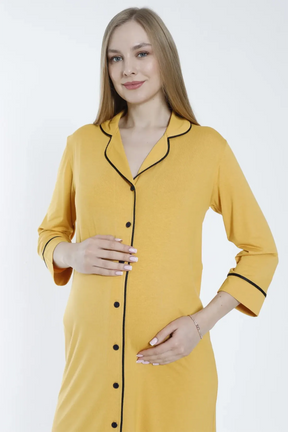 Shirt Collar Maternity & Nursing Nightgown Mustard - 2633