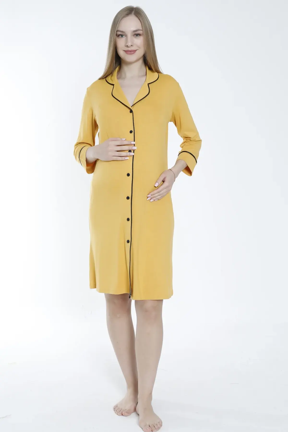 Shirt Collar Maternity & Nursing Nightgown Mustard - 2633