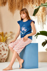 Tulip Themed Girls Kids Capri Pajamas Indigo (9-16 Years) - 266