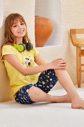 Planet Themed Girls Kids Capri Pajamas Yellow (9-16 Years) - 269