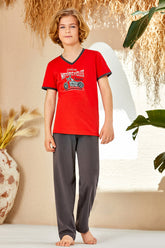 Motorcycles Themed Boys Kids Pajamas Red (9-16 Years) - 274