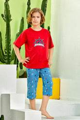 Rudder Themed Boys Kids Capri Pajamas Red (9-16 Years) - 277