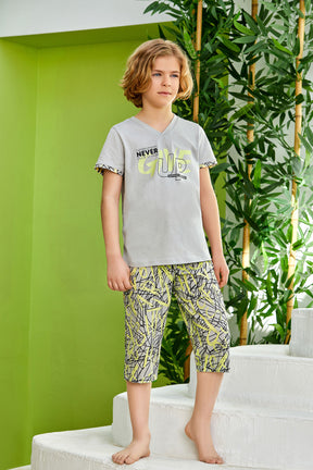 Give Themed Boys Kids Capri Pajamas Grey (9-16 Years) - 279