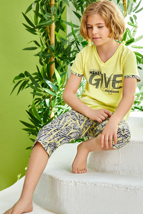 Give Themed Boys Kids Capri Pajamas Yellow (9-16 Years) - 279