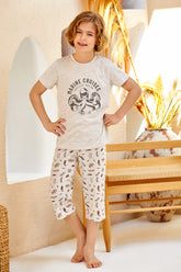 Ocean Themed Boys Kids Capri Pajamas Beige (9-16 Years) - 282