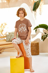 Ocean Themed Boys Kids Capri Pajamas Coffee (9-16 Years) - 282