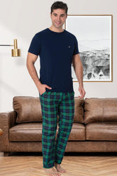 Plaid Men's Pajamas Navy Blue - 2907