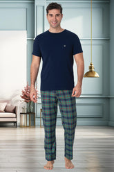 Plaid Men's Pajamas Navy Blue - 2917