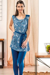 Woven Women's Tight and Tunic Set Blue - 3003