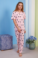 Heart Themed Front Button Girls Kids Pajamas Pink (2-8 Years) - 300