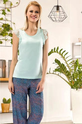 Lace Shoulder Women's Pajamas Green - 3012