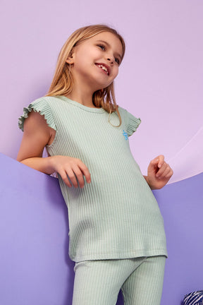 Ribbed Themed Girls Kids Pajamas Mint (2-8 Years) - 306