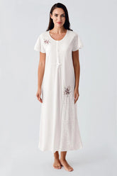 Embroidered Maternity & Nursing Nightgown Ecru - 3108