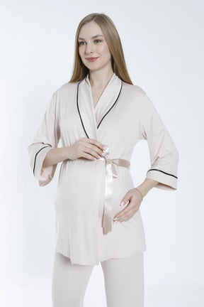 Front Tie Maternity & Nursing Pajamas Beige - 3242