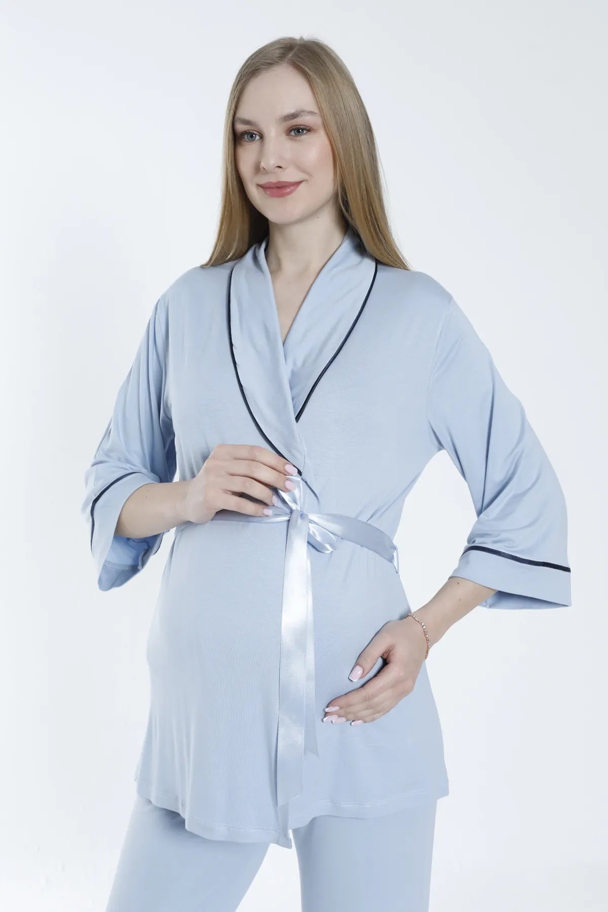 Front Tie Maternity & Nursing Pajamas Blue - 3242