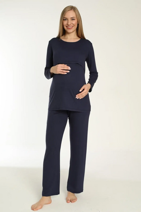 Easy Breastfeeding Maternity & Nursing Pajamas Navy Blue - 3244