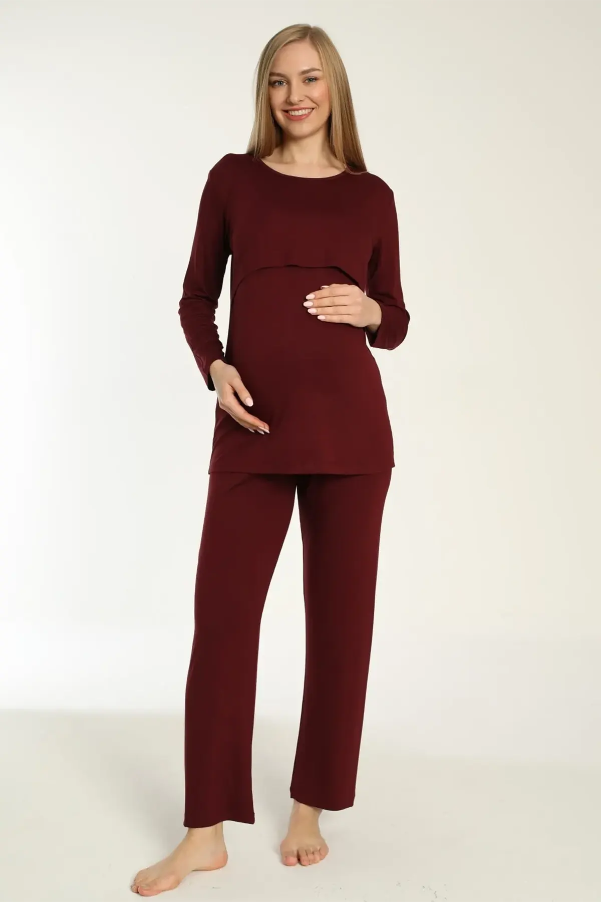 Easy Breastfeeding Maternity & Nursing Pajamas Claret Red - 3244