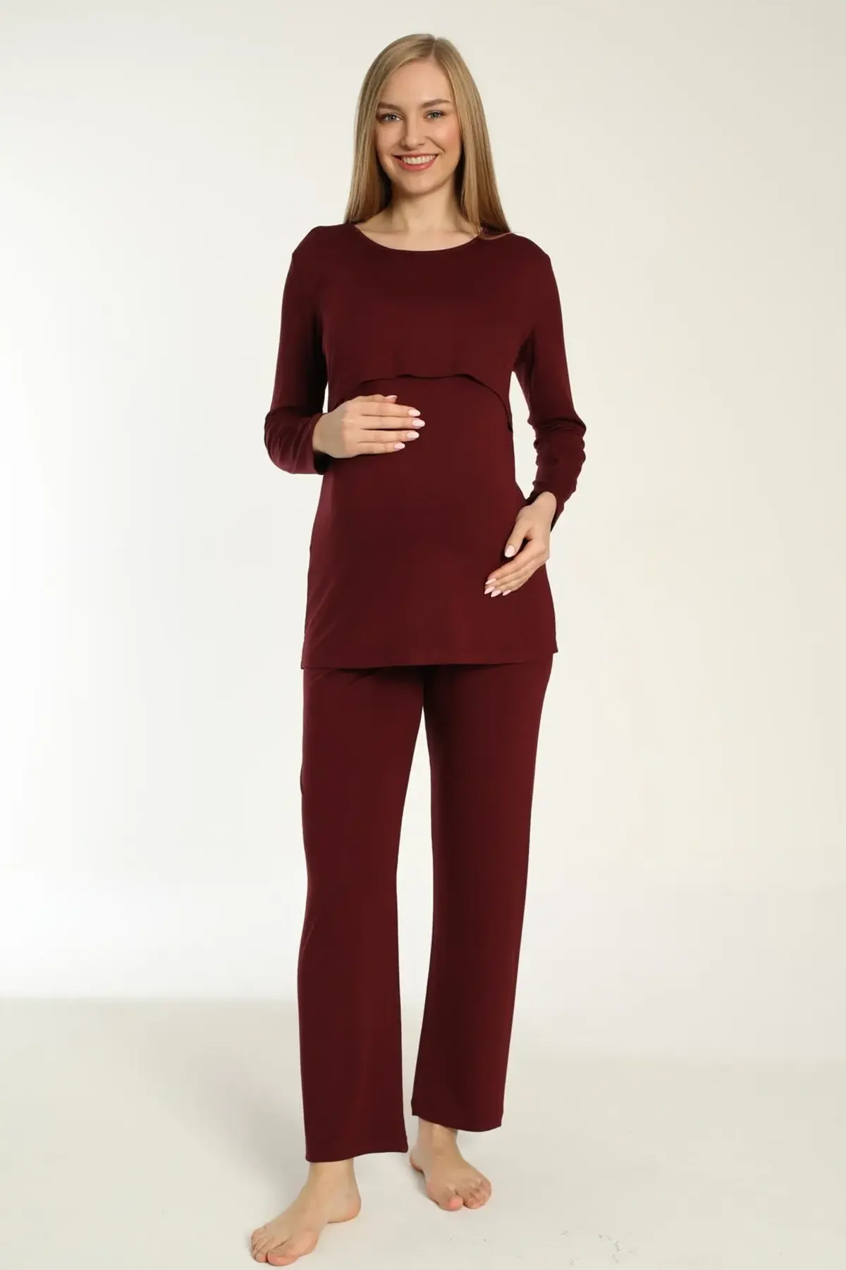 Easy Breastfeeding Maternity & Nursing Pajamas Claret Red - 3244