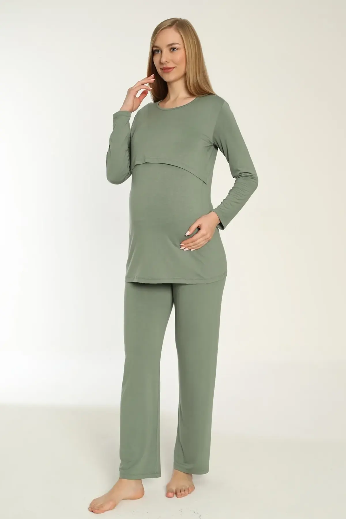 Easy Breastfeeding Maternity & Nursing Pajamas Green - 3244