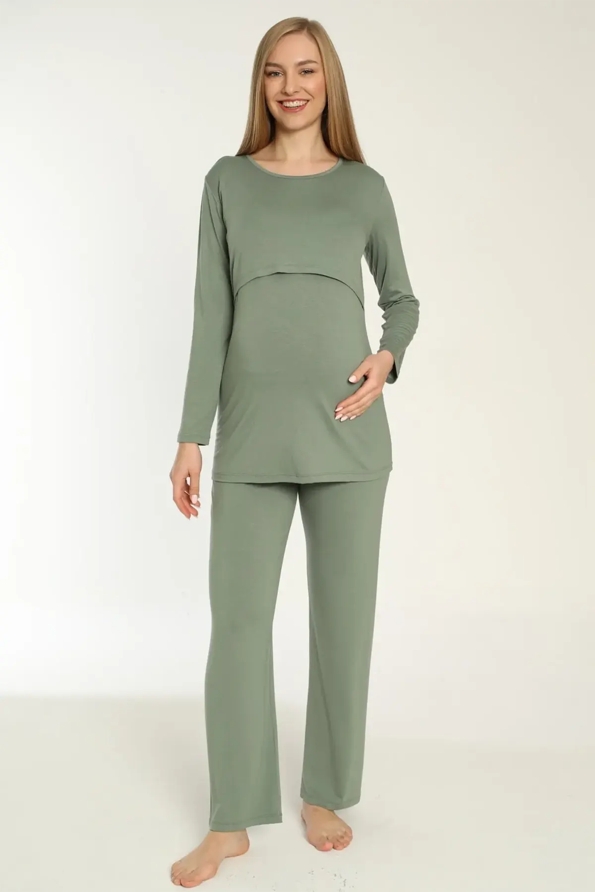 Easy Breastfeeding Maternity & Nursing Pajamas Green - 3244