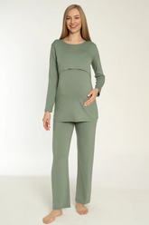 Easy Breastfeeding Maternity & Nursing Pajamas Green - 3244