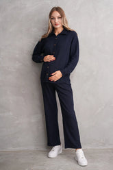 Ribbed Maternity & Nursing Pajamas Navy Blue - 3246