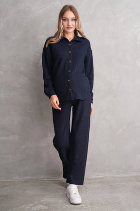 Ribbed Maternity & Nursing Pajamas Navy Blue - 3246