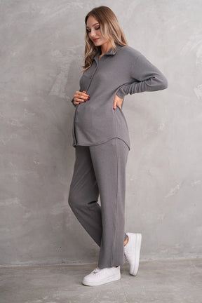 Ribbed Maternity & Nursing Pajamas Charcoal - 3246