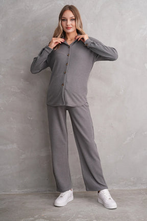 Ribbed Maternity & Nursing Pajamas Charcoal - 3246