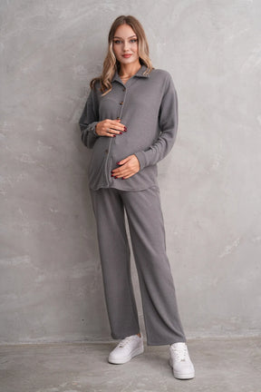 Ribbed Maternity & Nursing Pajamas Charcoal - 3246