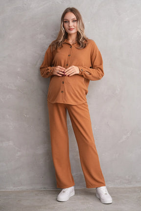 Ribbed Maternity & Nursing Pajamas Coffee - 3246