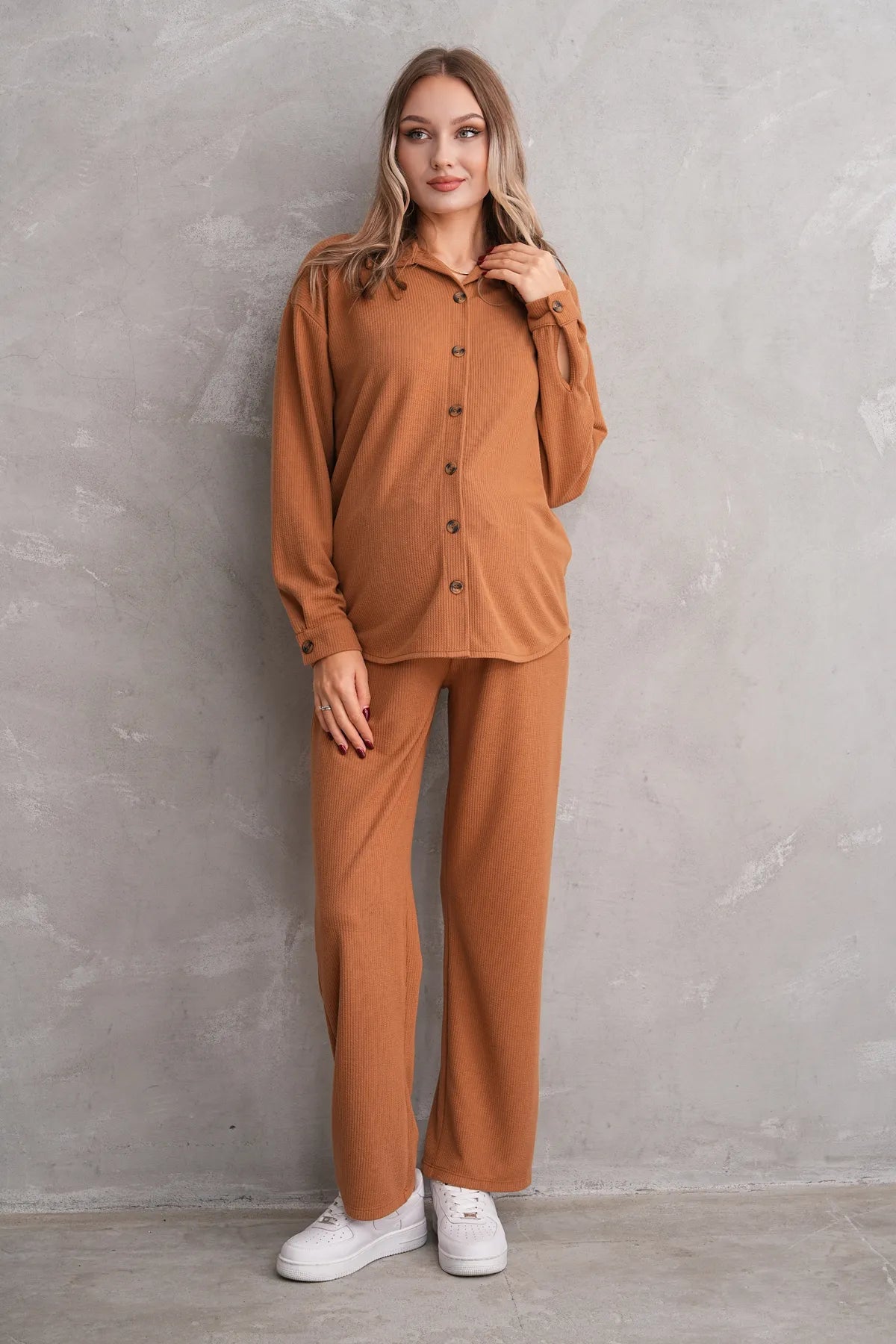 Ribbed Maternity & Nursing Pajamas Coffee - 3246