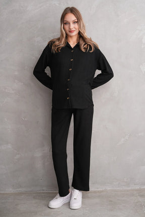 Ribbed Maternity & Nursing Pajamas Black - 3246