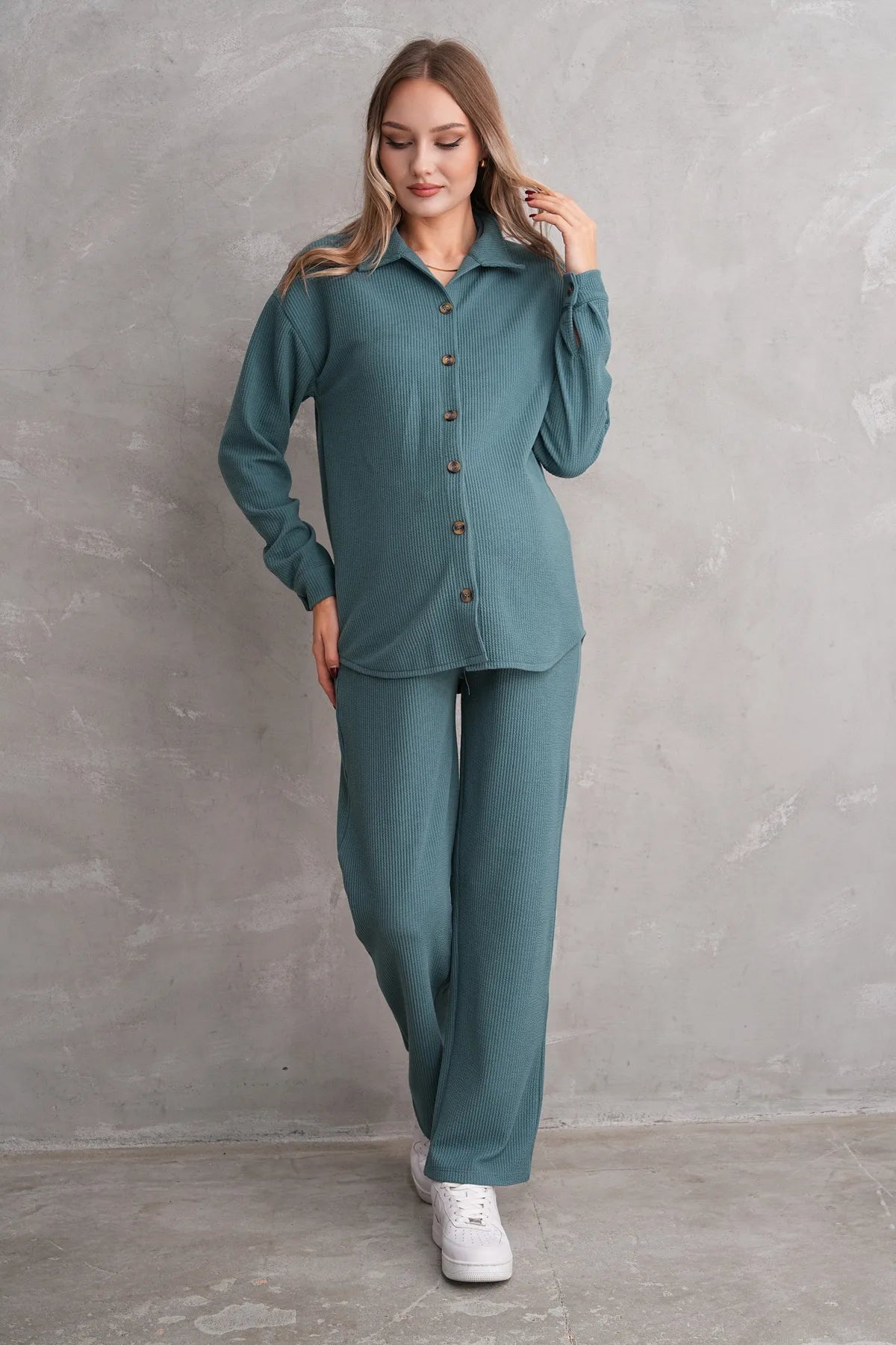 Ribbed Maternity & Nursing Pajamas Green - 3246