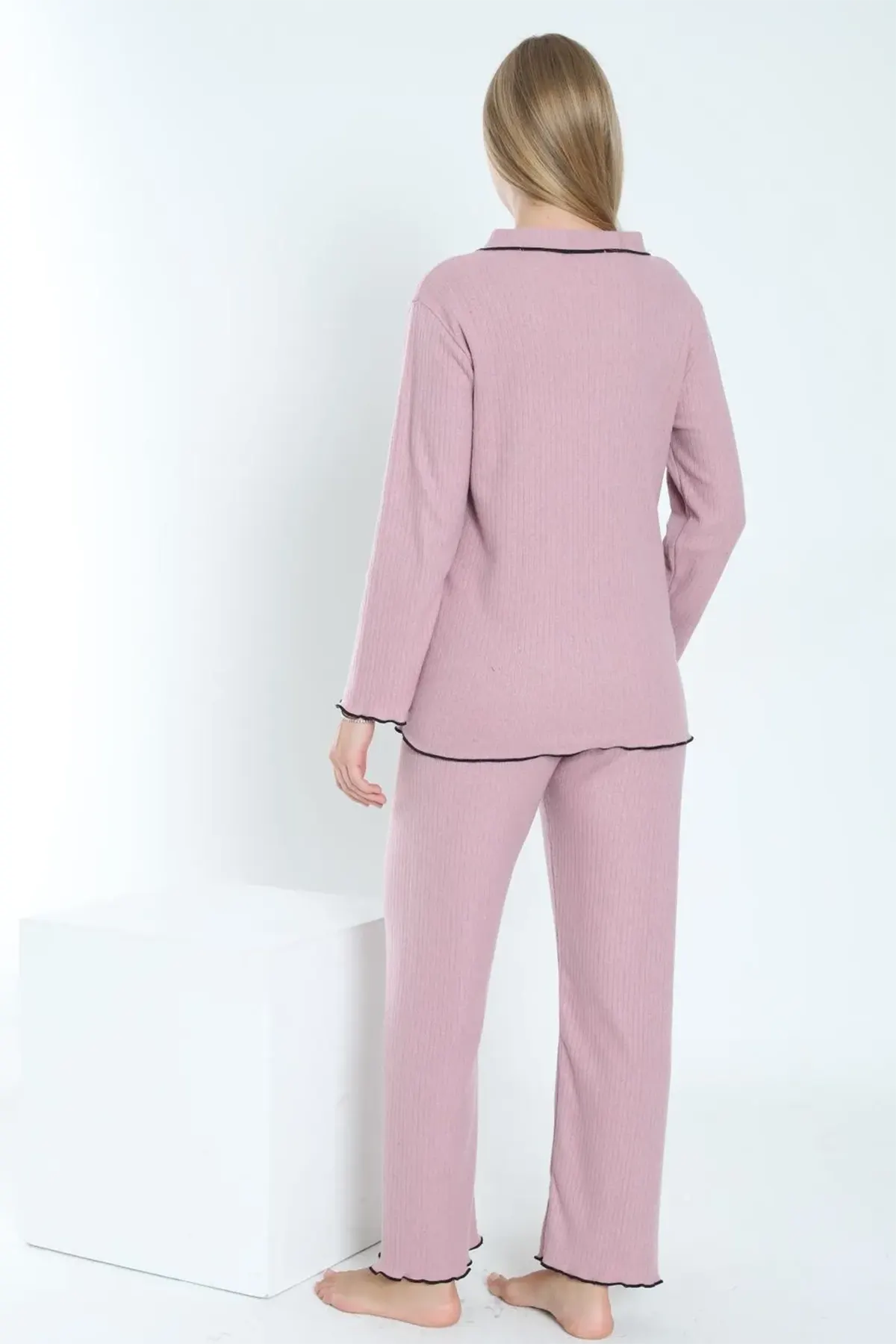 Ribbed Stripe Maternity & Nursing Pajamas Dried Rose - 3250