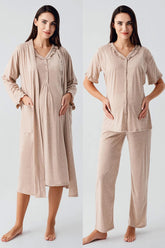 Pleated Double Breastfeeding 4-Piece Maternity-Nursing Set Coffee - 400200