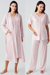 Pleated Double Breastfeeding 4-Piece Maternity-Nursing Set Pink - 400200