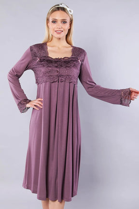 Lace Detailed Maternity & Nursing Nightgown Plum - 4082