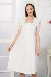 Lace Embroidered Maternity & Nursing Nightgown Ecru - 4087