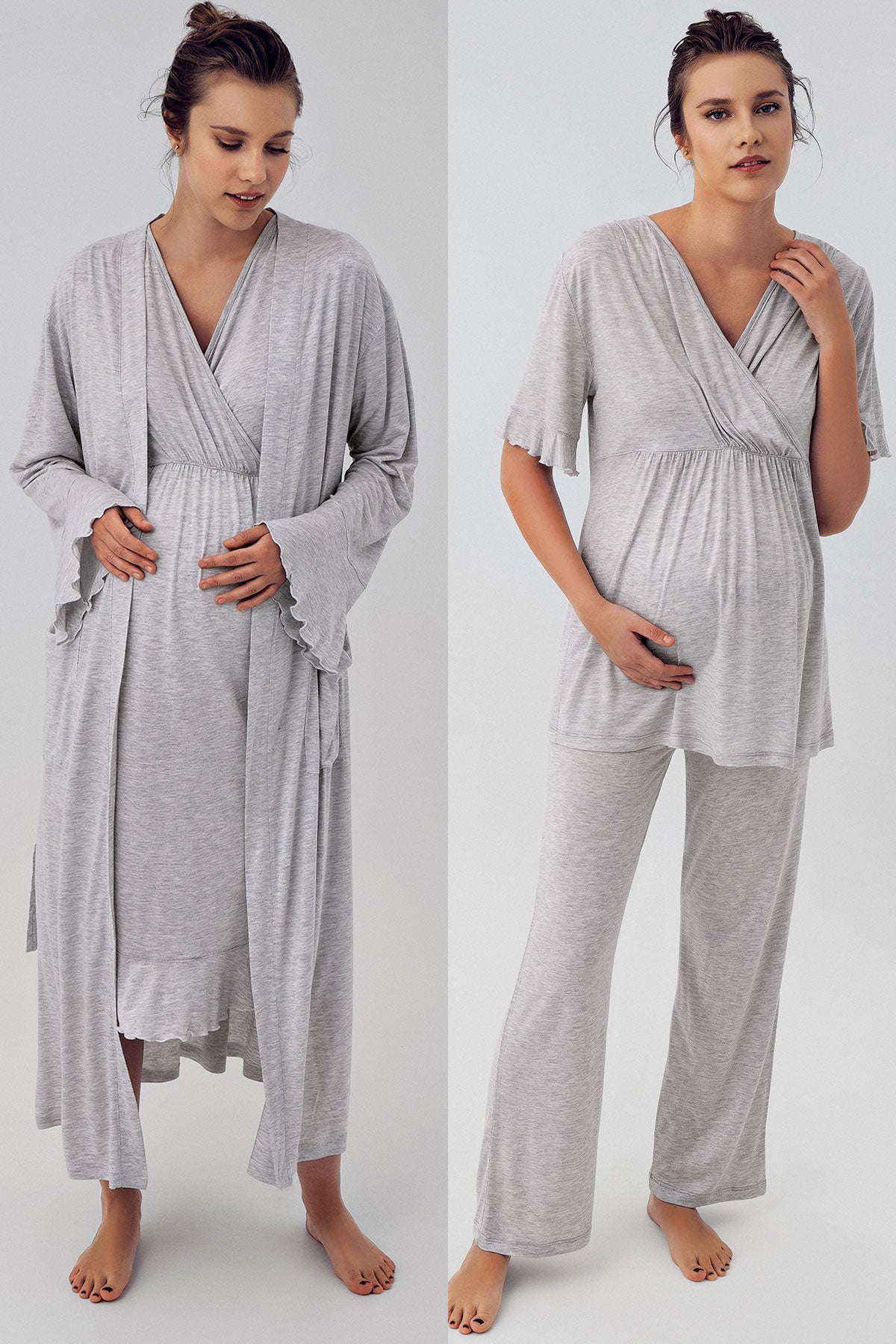 Flywheel Arm Double Breasted 4 Pieces Maternity & Nursing Set Grey - 409209