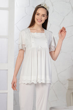 Lace Sleeve Maternity & Nursing Pajamas Ecru - 4096