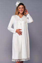 Lace Skirt Maternity & Nursing Nightgown Ecru - 4100